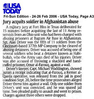Jury Acquits Soldier in Bagram Afghanistan Abuse USA Today